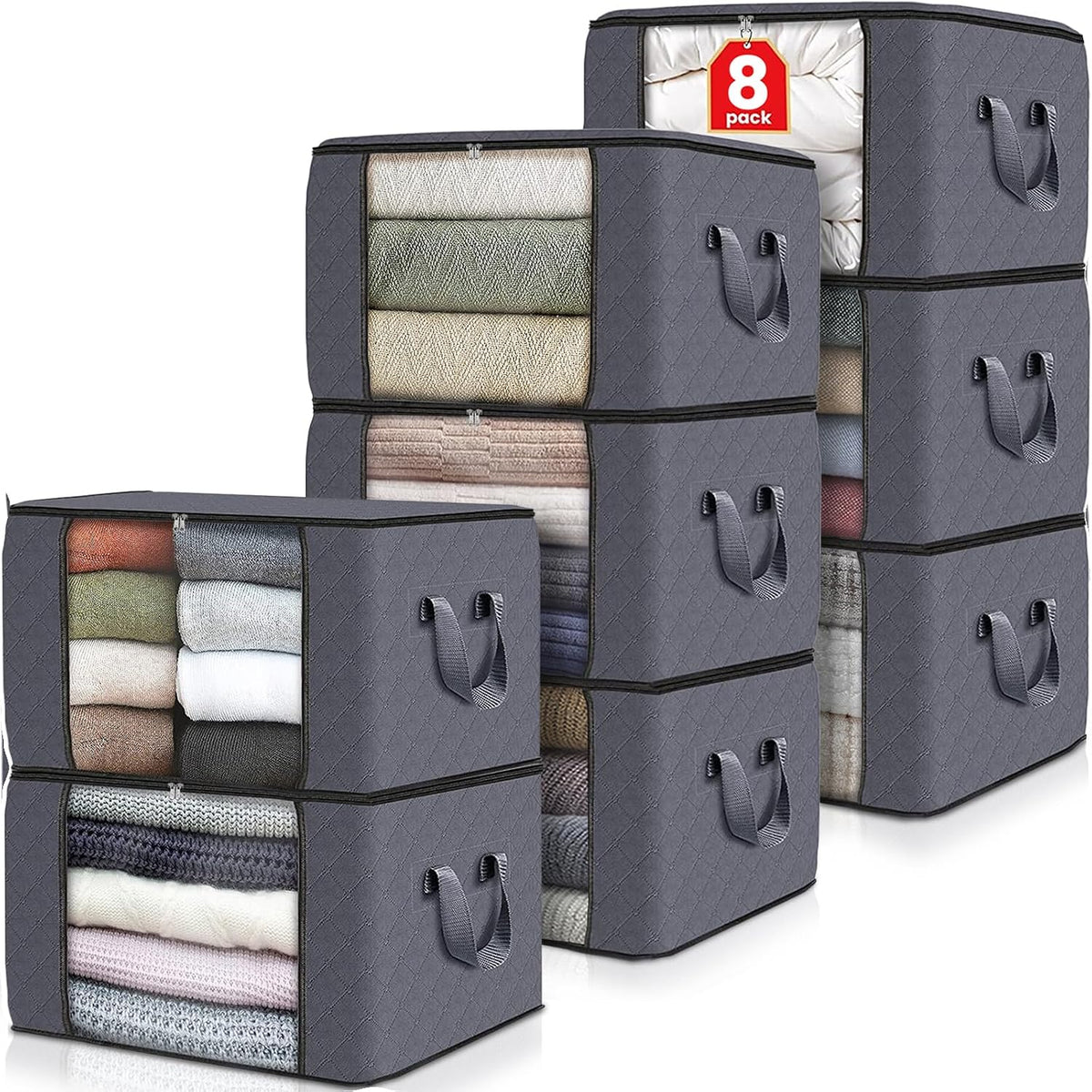 Fab totes 6 Pack Storage Bags for Clothes Blanket Storage Bins with Lids