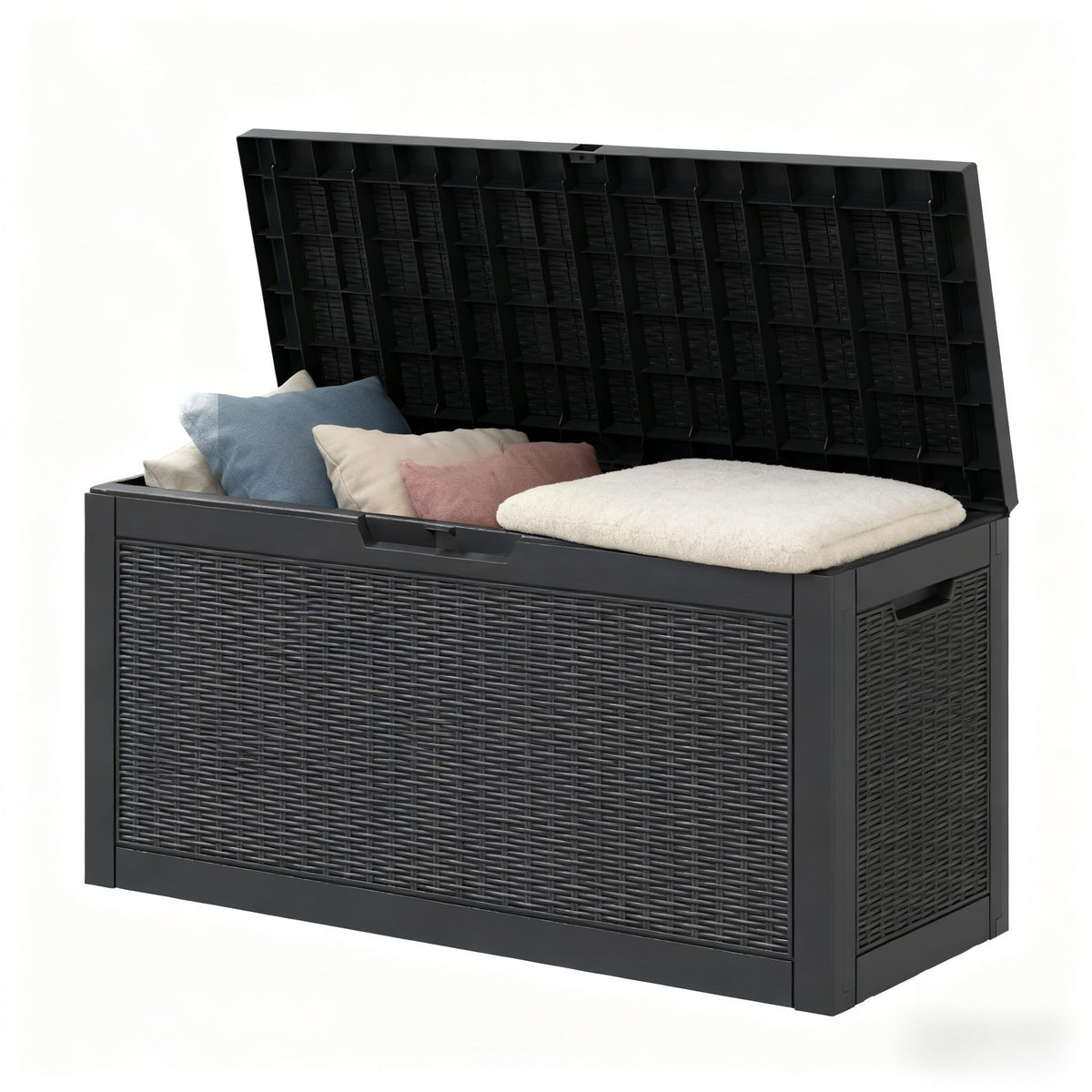 Outdoor Storage Box, Resin Deck Boxes outdoor, Waterproof Storage Box Lockable Lid (Black, 50 Gallon)