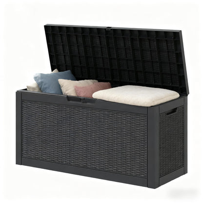 Outdoor Storage Box, Resin Deck Boxes outdoor, Waterproof Storage Box Lockable Lid (Black, 50 Gallon)