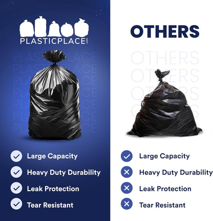 Plasticplace 55-60 Gallon Trash Bags │ 1.0 Mil │ Black Heavy Duty Garbage Can Liners │ 38” x 58” (100 Count)