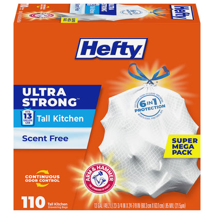 Hefty Ultra Strong 13 Gal Kitchen Trash Bags, White, Unscented, 110ct