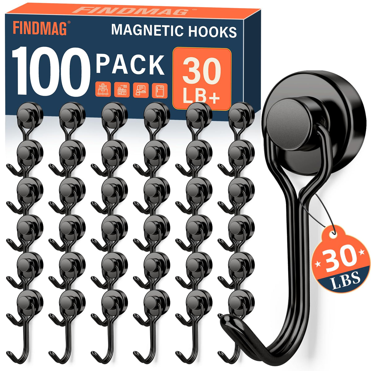 FINDMAG Magnetic Hooks for Cruise Cabins, 6 Pack 30 LB+ Magnet Hooks