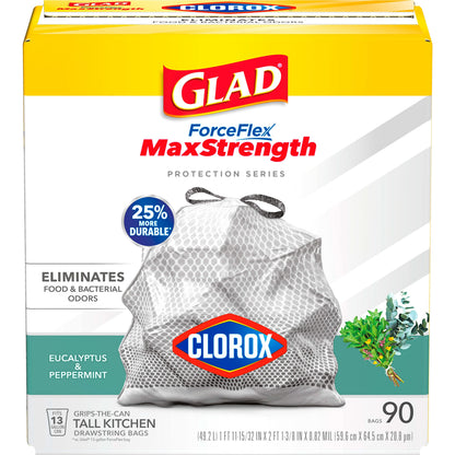 Glad Tall Kitchen Trash Bags 13 Gallon, MaxStrength Cherry Blossom Garbage Bags, Odorshield with Drawstring, 34 Count