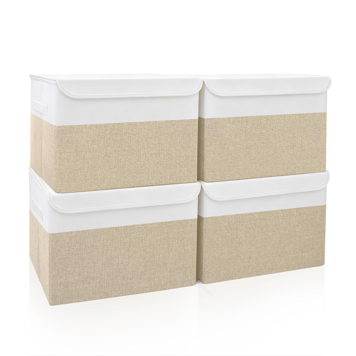 Bagnizer Large 17" 42 Quarts Collapsible Stackable Storage Bins with Lids [3-Pack] Foldable Fabric Linen Storage Boxes Cube, Closet Organizer Baskets with Label (16.7 x 12 x 12, Black)