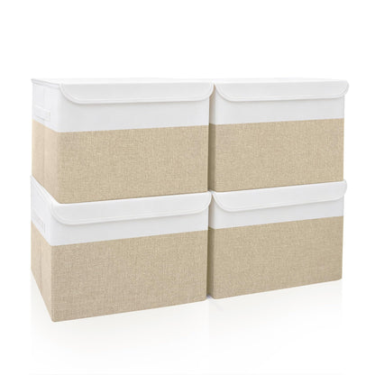 Bagnizer Large 17" 42 Quarts Collapsible Stackable Storage Bins with Lids [3-Pack] Foldable Fabric Linen Storage Boxes Cube, Closet Organizer Baskets with Label (16.7 x 12 x 12, Black)