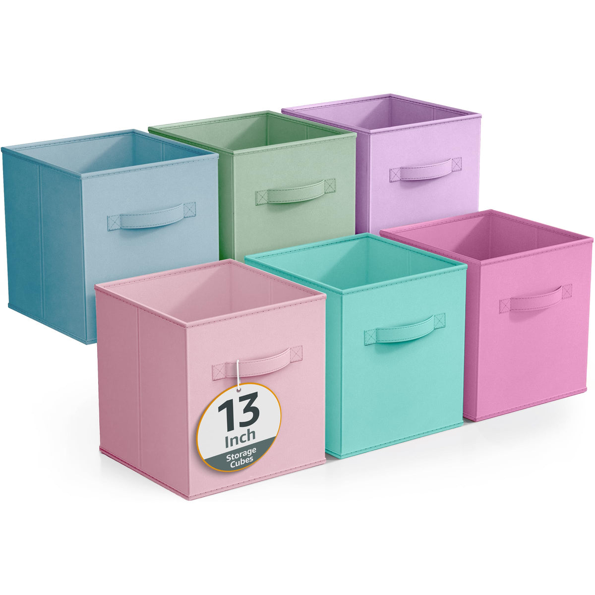 Sorbus Cube Storage Bin, Fabric, 6 Pack (11 Inch, Pastel Multi-Color)