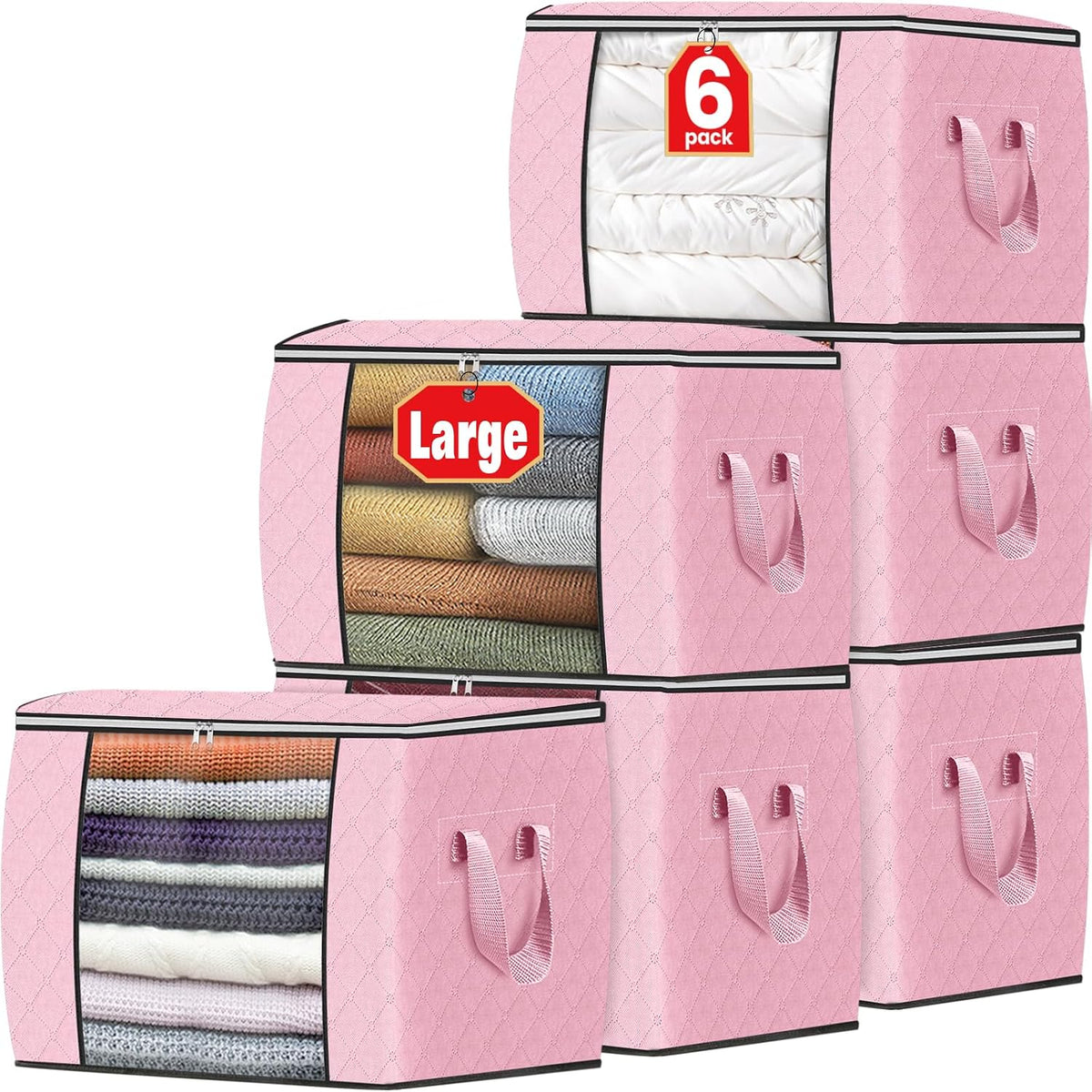 Fab totes 6 Pack Storage Bags for Clothes Blanket Storage Bins with Lids