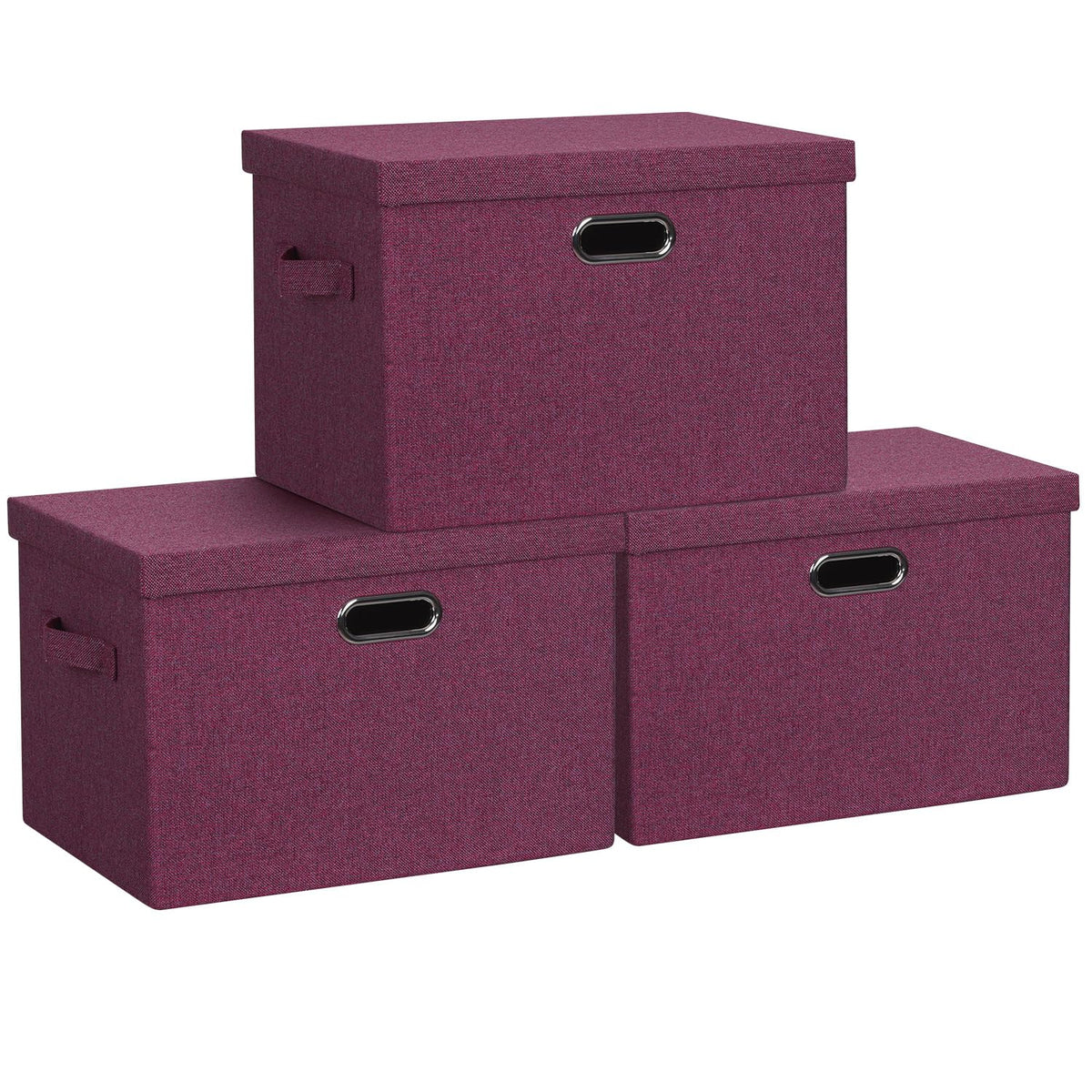 Graciadeco Large Quart Collapsible Stackable Storage Bins with Lids, 3 Packs Beige Linen Fabric Closet Boxes with Lids, Storage Cube Baskets Container Organizers for Bedroom Office(16.6 x 11.7 x 10.8)