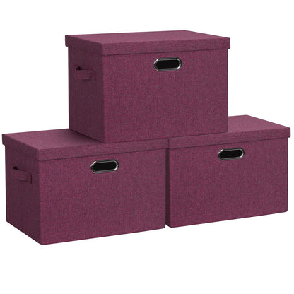 Graciadeco Large Quart Collapsible Stackable Storage Bins with Lids, 3 Packs Beige Linen Fabric Closet Boxes with Lids, Storage Cube Baskets Container Organizers for Bedroom Office(16.6 x 11.7 x 10.8)