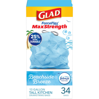 Glad Tall Kitchen Trash Bags 13 Gallon, MaxStrength Cherry Blossom Garbage Bags, Odorshield with Drawstring, 34 Count