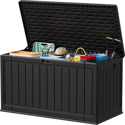 Devoko 30 Gallon Resin Deck Box Waterproof Outdoor Storage Box for Patio Furniture Pool Accessories Indoor Storage for Cushion Garden Tools (30 Gallon, Black)