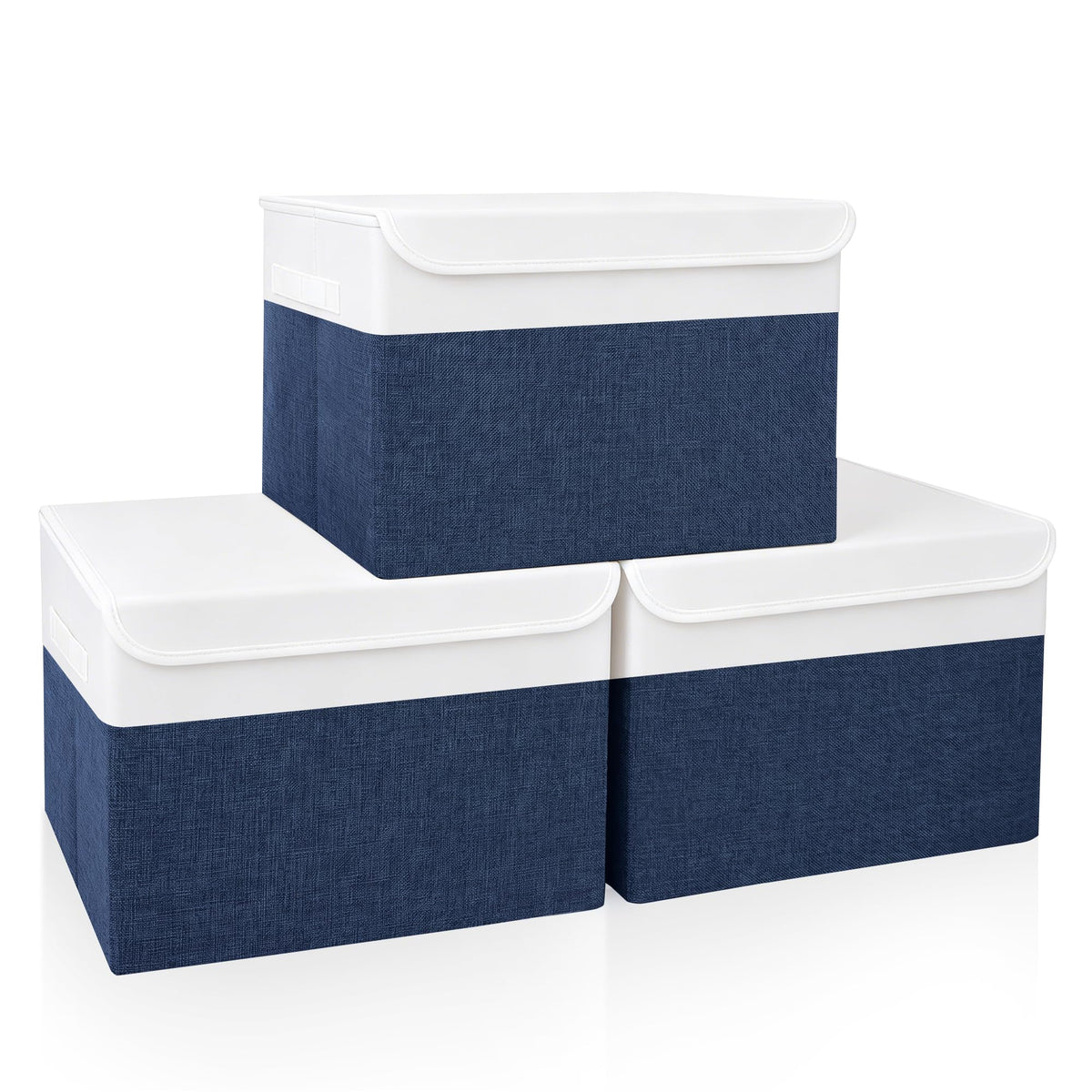 Bagnizer Large 17" 42 Quarts Collapsible Stackable Storage Bins with Lids [3-Pack] Foldable Fabric Linen Storage Boxes Cube, Closet Organizer Baskets with Label (16.7 x 12 x 12, Black)