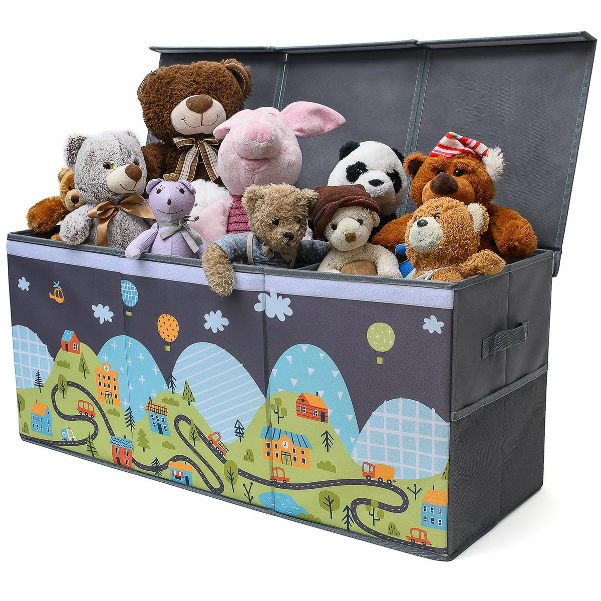 SoftOwl Extra Large Toy Storage Organizer with Lid - Sturdy, Collapsible Toy Chest Storage Box Design - Toys Bin with Dividers for Kids, Nursery, Bedroom, Playroom 37"x16"x14"