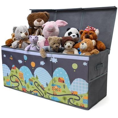 SoftOwl Extra Large Toy Storage Organizer with Lid - Sturdy, Collapsible Toy Chest Storage Box Design - Toys Bin with Dividers for Kids, Nursery, Bedroom, Playroom 37"x16"x14"