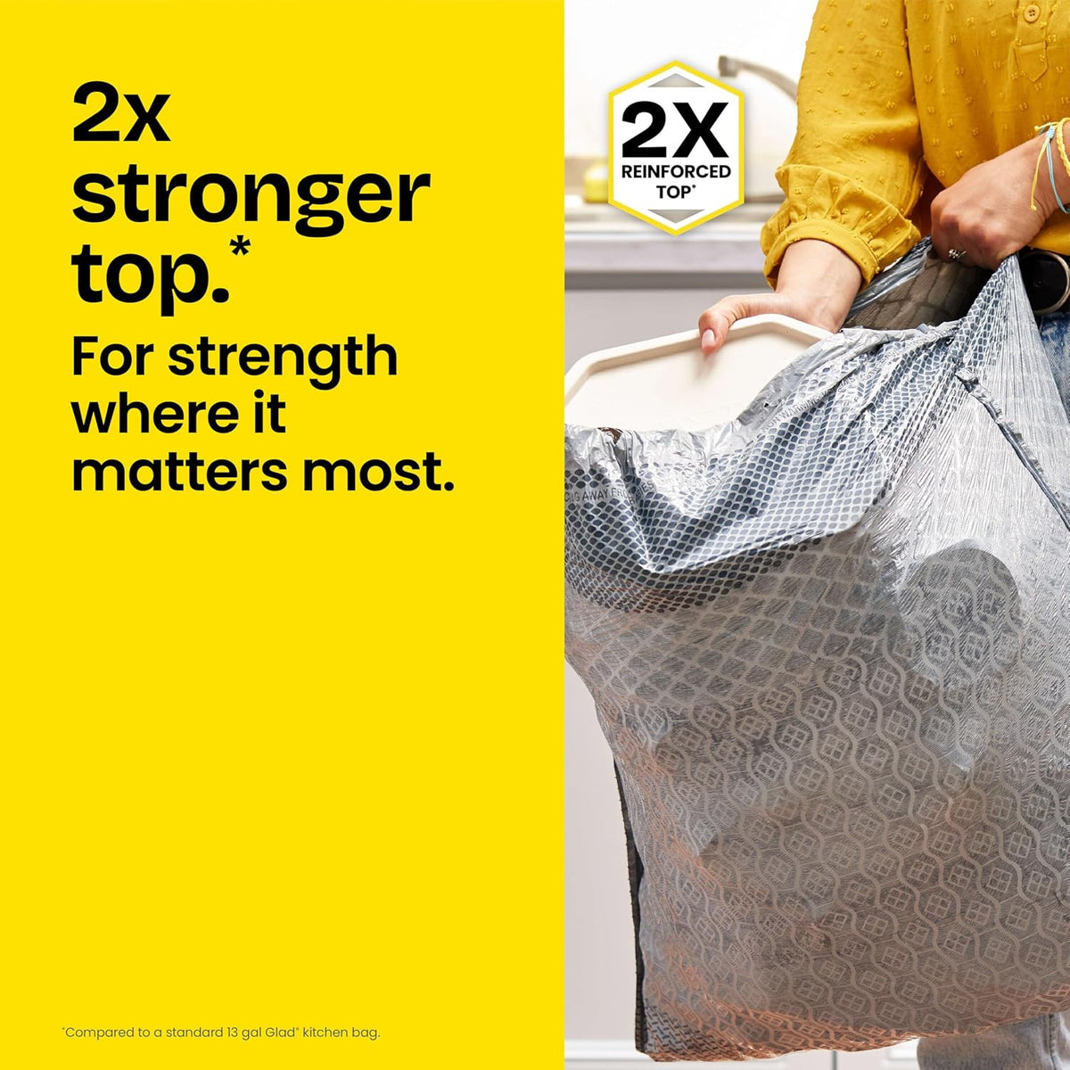 Glad ForceFlex MaxStrength Drawstring XL Kitchen Trash Bags, 20 Gal, Gain, 80 Ct (Package May Vary)