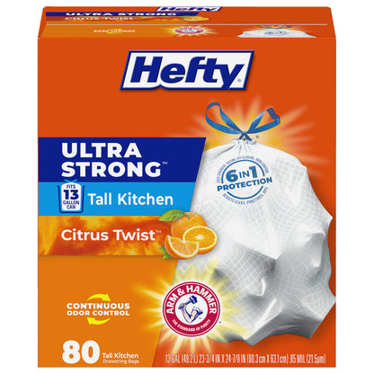 Hefty Ultra Strong 13 Gal Kitchen Trash Bags, White, Clean Burst, 40ct