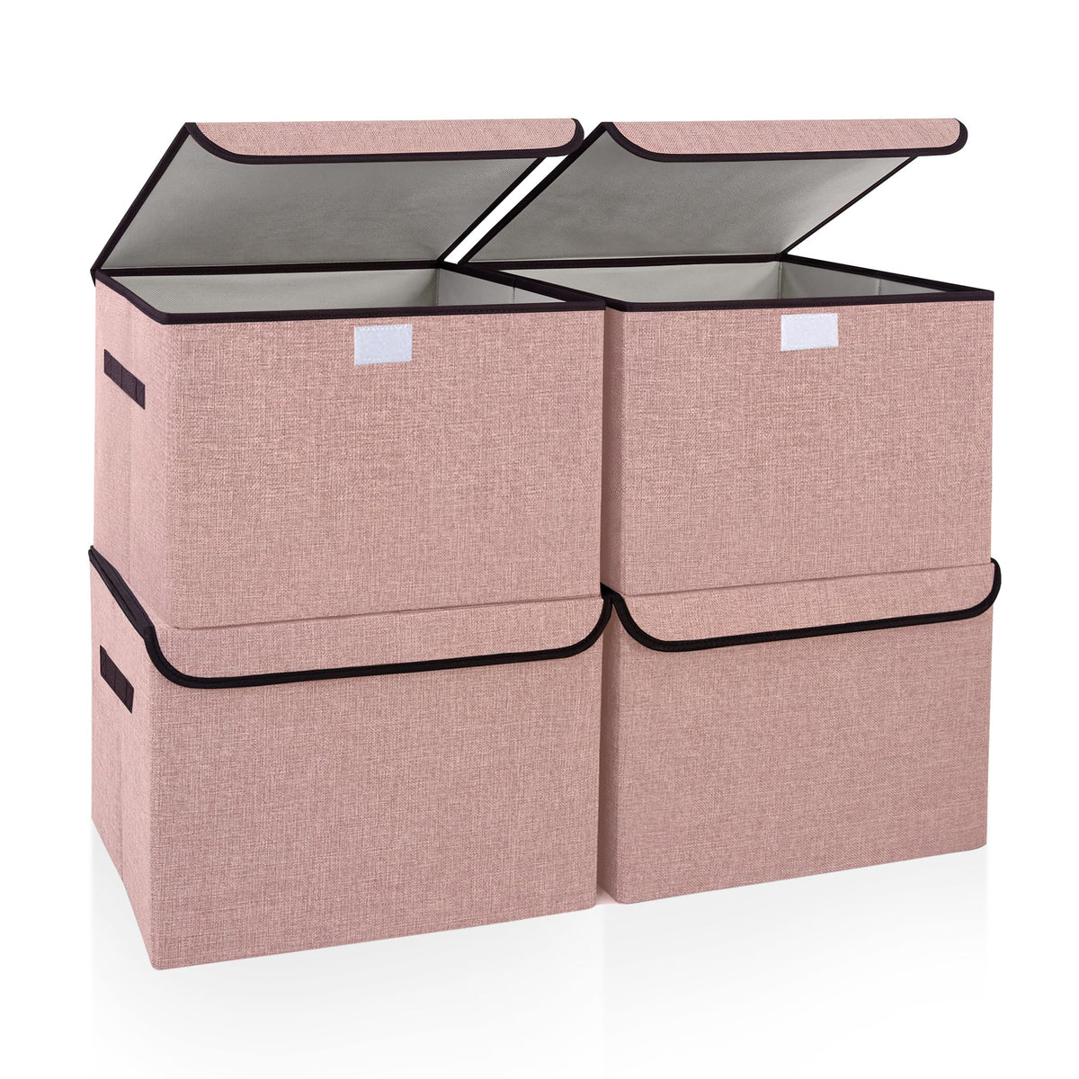 Bagnizer Large 17" 42 Quarts Collapsible Stackable Storage Bins with Lids [3-Pack] Foldable Fabric Linen Storage Boxes Cube, Closet Organizer Baskets with Label (16.7 x 12 x 12, Black)