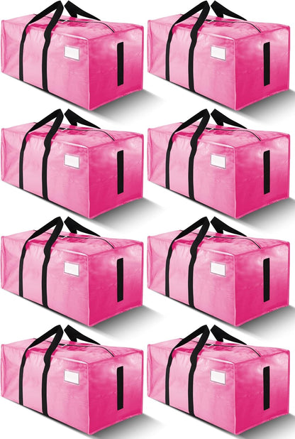 HOMESURE Supports 200lbs Heavy Duty Moving Bags - Strong Zipper & Wrap-Around Handles - Water-Resistant Storage Totes, Durable Alternative to Moving Boxes - 8 Pack - Semi-Transparent