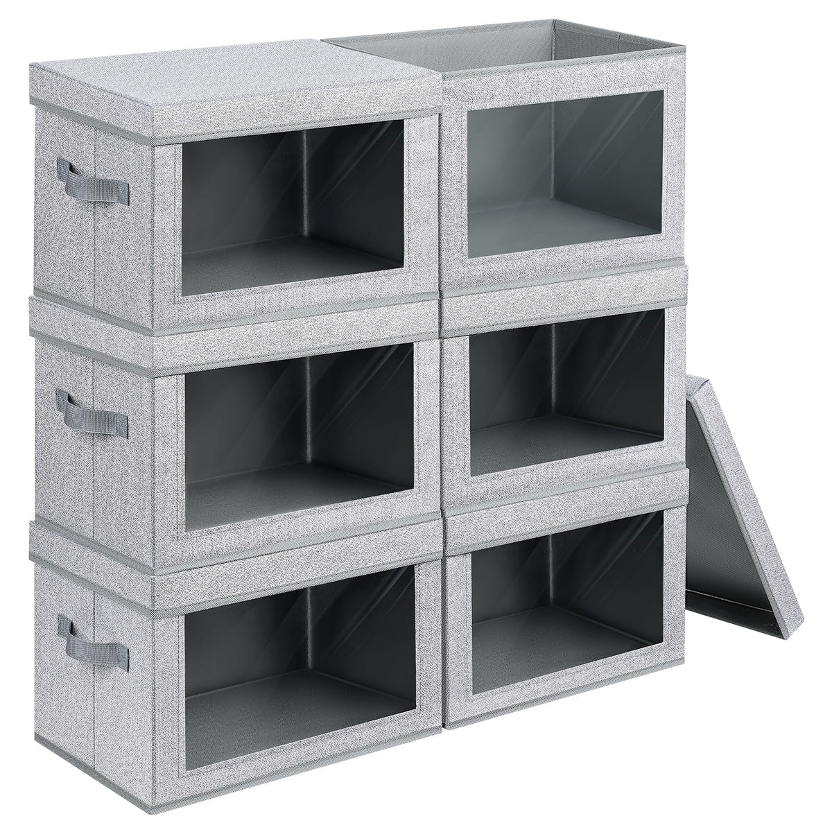 Homsorout Storage Bins with Lids - Fabric Storage Boxes with Window, Collapsible Closet Organizers with Handles, 3 Pack Decorative Bin, Home Cubes Baskets for Clothes, Hat, Books, Dark Grey