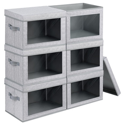 Homsorout Storage Bins with Lids - Fabric Storage Boxes with Window, Collapsible Closet Organizers with Handles, 3 Pack Decorative Bin, Home Cubes Baskets for Clothes, Hat, Books, Dark Grey