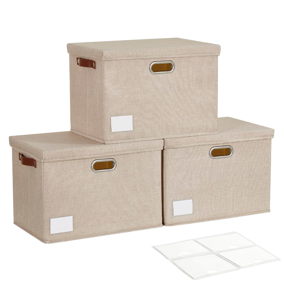 17" Large Fabric Storage Box with Lids, 3-Pack, Gray