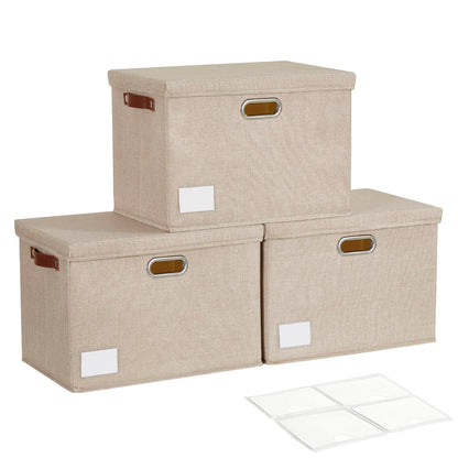 17" Large Fabric Storage Box with Lids, 3-Pack, Gray