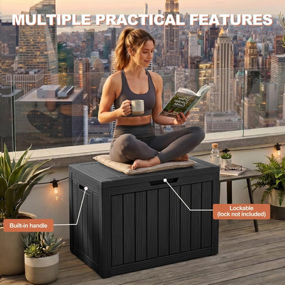 EFU Outdoor Storage Box 60 Gallon Deck Box, Waterproof Resin, Black