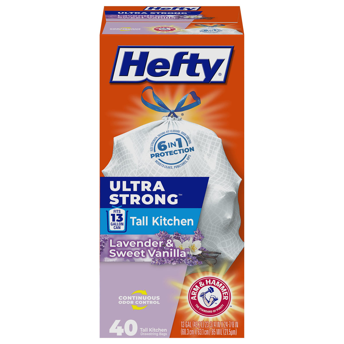 Hefty Ultra Strong 13 Gal Kitchen Trash Bags, White, Lavender Vanilla, 80ct
