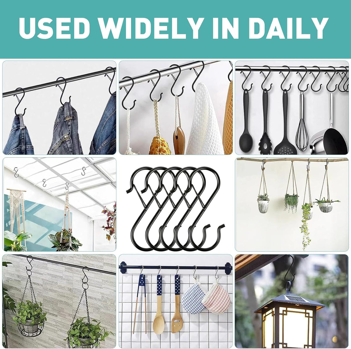 20 Pcs S Hooks for Hanging Heavy Duty, Metal S Hook with Safety Buckle