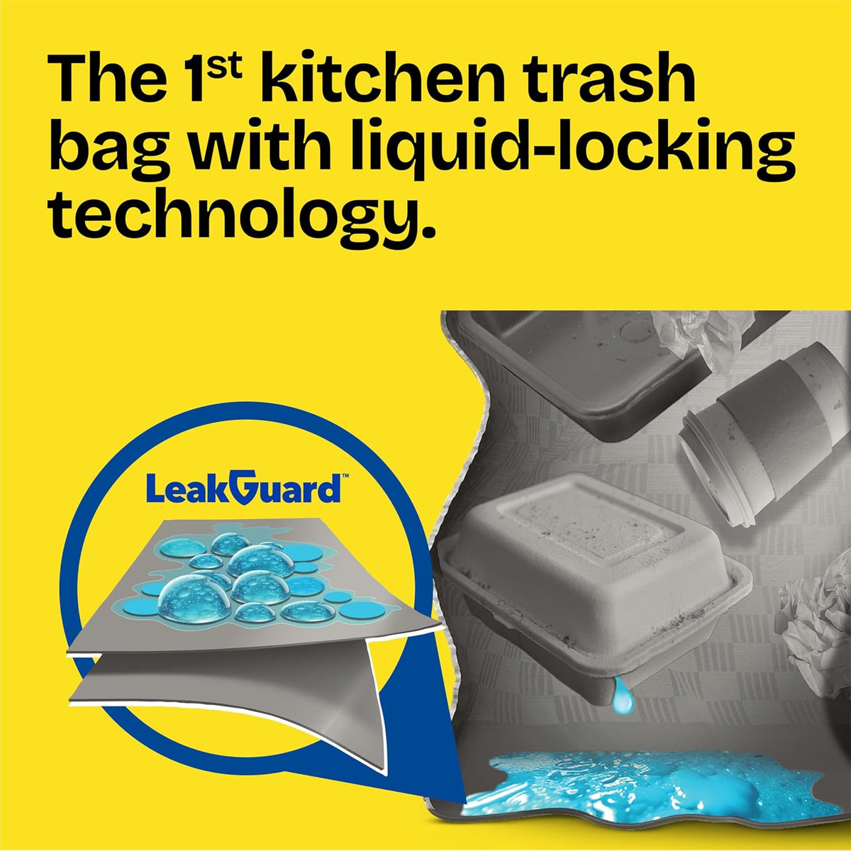 Glad ForceFlex MaxStrength LeakGuard Bags, Sunshine Lemon, 13 Gallon, 90 Ct