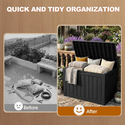 EFU Outdoor Storage Box 60 Gallon Deck Box, Waterproof Resin, Black