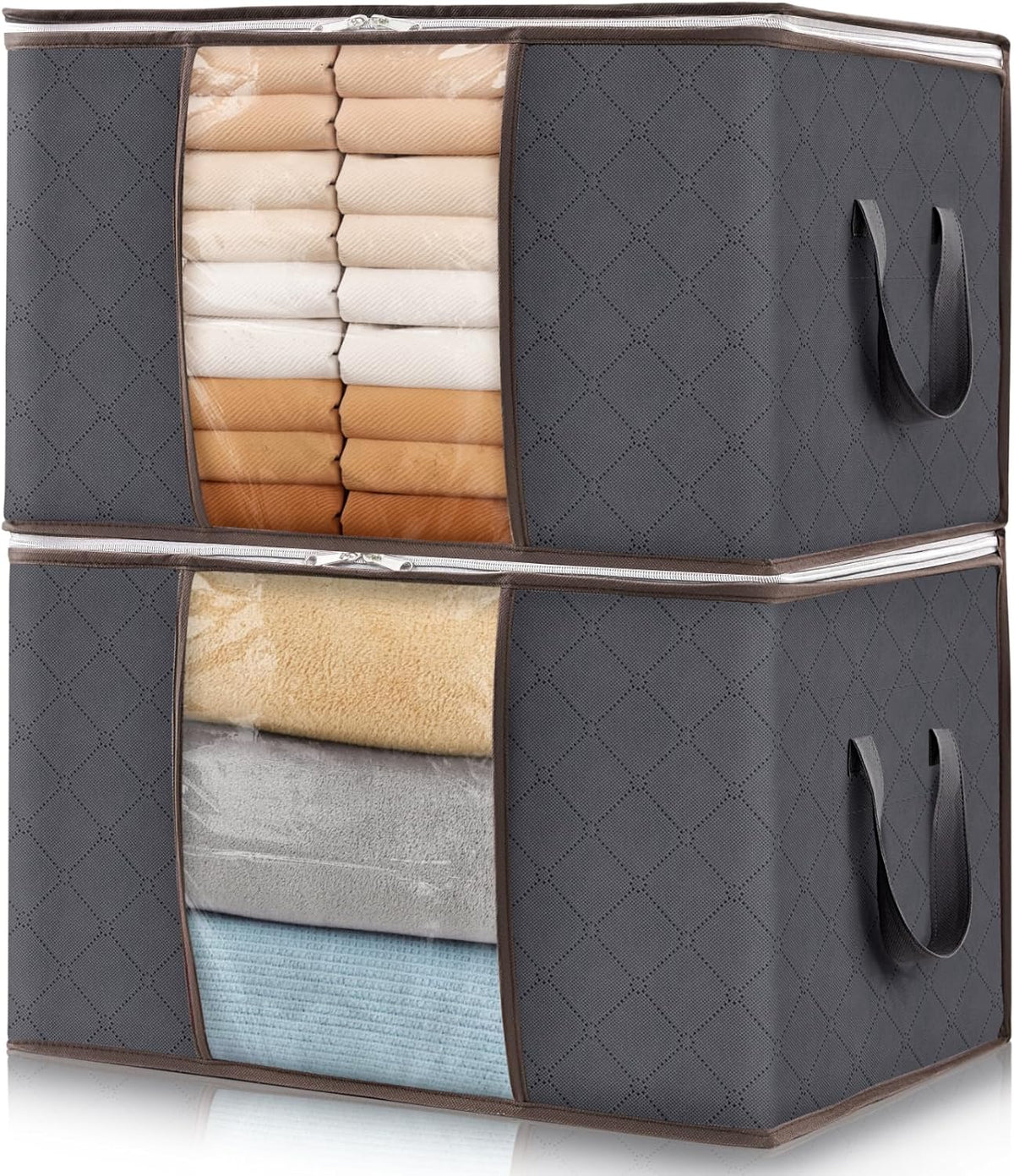 Lifewit 6 Pack Clothes Storage Bins with Lids, Foldable Blanket Storage Bags with Zippers, Clear Window and Reinforced Handles, Closet and Organization for Clothing, Sweater, Comforter, Bedding