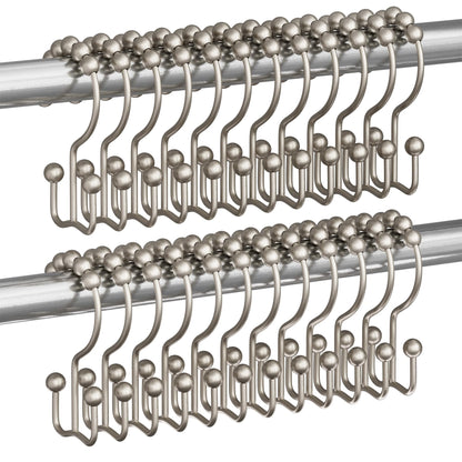 Titanker Shower Curtain Hooks Rings, Rust Resistant Metal Double Glide Shower Hooks Rings for Bathroom Shower Rods Curtains, Set of 12 Hooks - Nickel