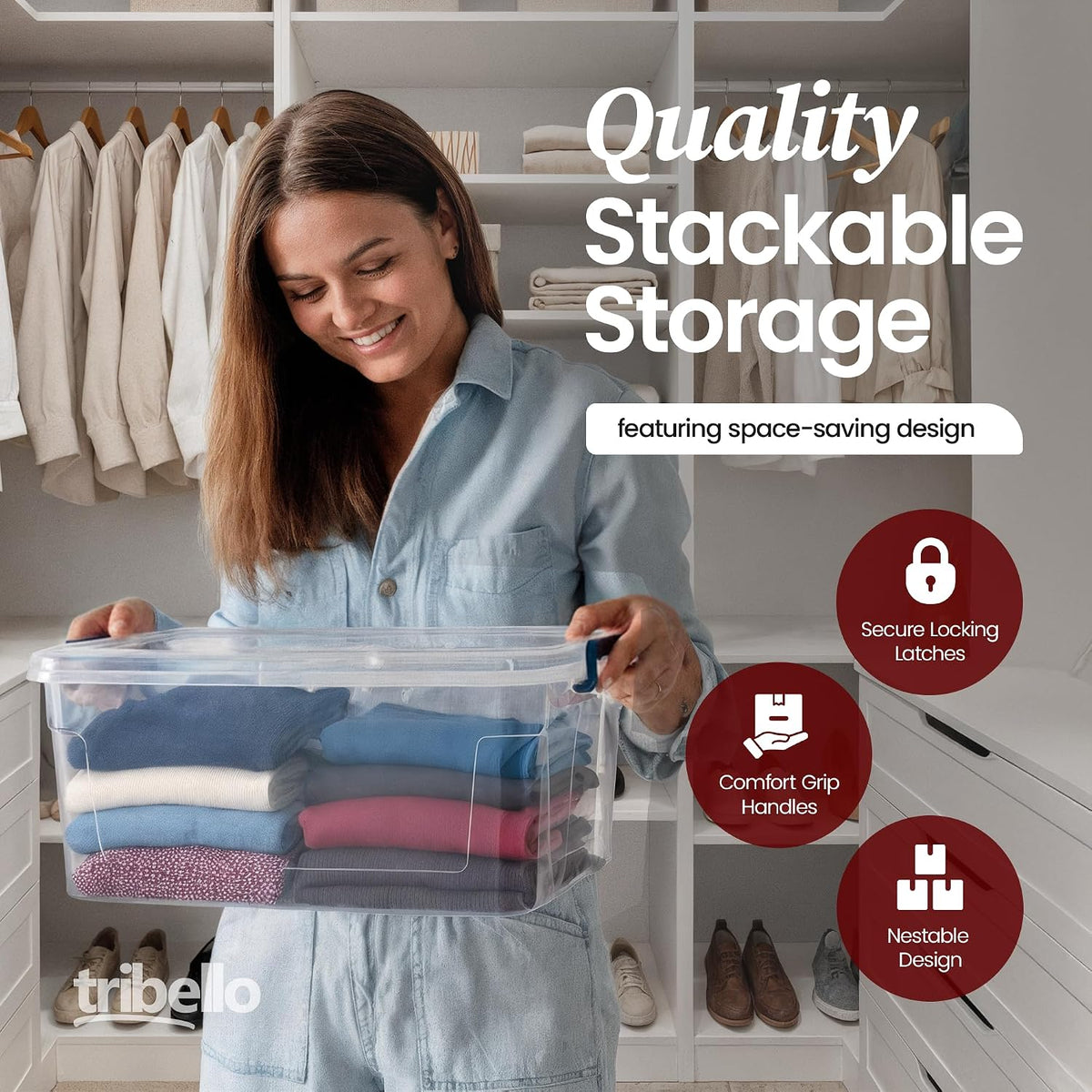 Plastic Storage Bins with Lids, Clear Stackable Storage Containers - 21 Qt