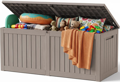 Outdoor Storage Box, 360 Gallon Waterproof Resin Deck Box with Support Rod