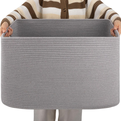 OIAHOMY 75L Large Blanket Basket Woven Cotton Rope Storage Basket Brown