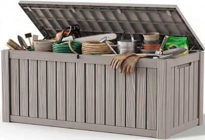 Outdoor Storage Box, 360 Gallon Waterproof Resin Deck Box with Support Rod