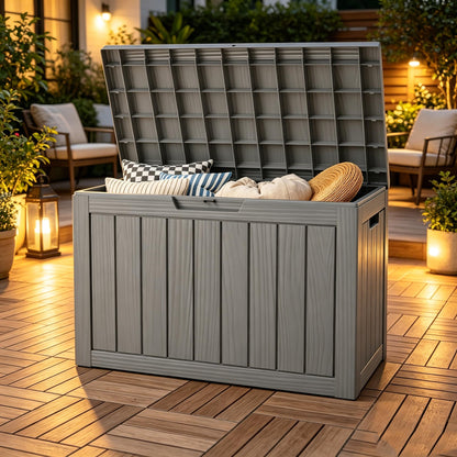 Outdoor Storage Box, Resin Deck Boxes outdoor, Waterproof Storage Box Lockable Lid (Black, 50 Gallon)