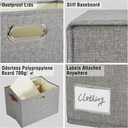 17" Large Fabric Storage Box with Lids, 3-Pack, Gray