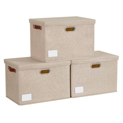 17" Large Fabric Storage Box with Lids, 3-Pack, Gray