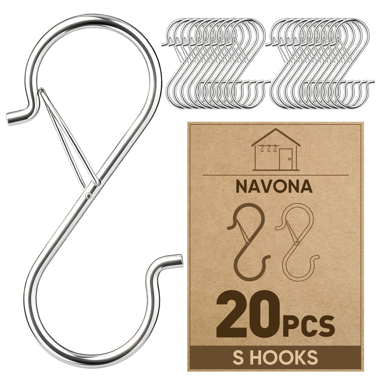 20 Pcs S Hooks for Hanging Heavy Duty, Metal S Hook with Safety Buckle