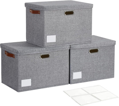 17" Large Fabric Storage Box with Lids, 3-Pack, Gray