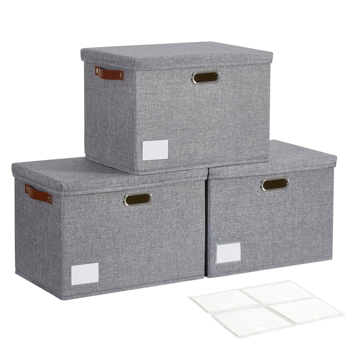 17" Large Fabric Storage Box with Lids, 3-Pack, Gray