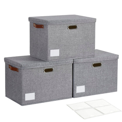 17" Large Fabric Storage Box with Lids, 3-Pack, Gray