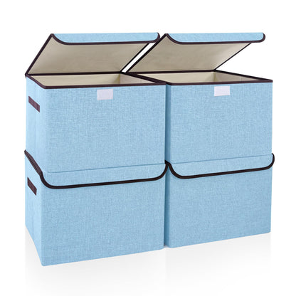 Bagnizer Large 17" 42 Quarts Collapsible Stackable Storage Bins with Lids [3-Pack] Foldable Fabric Linen Storage Boxes Cube, Closet Organizer Baskets with Label (16.7 x 12 x 12, Black)