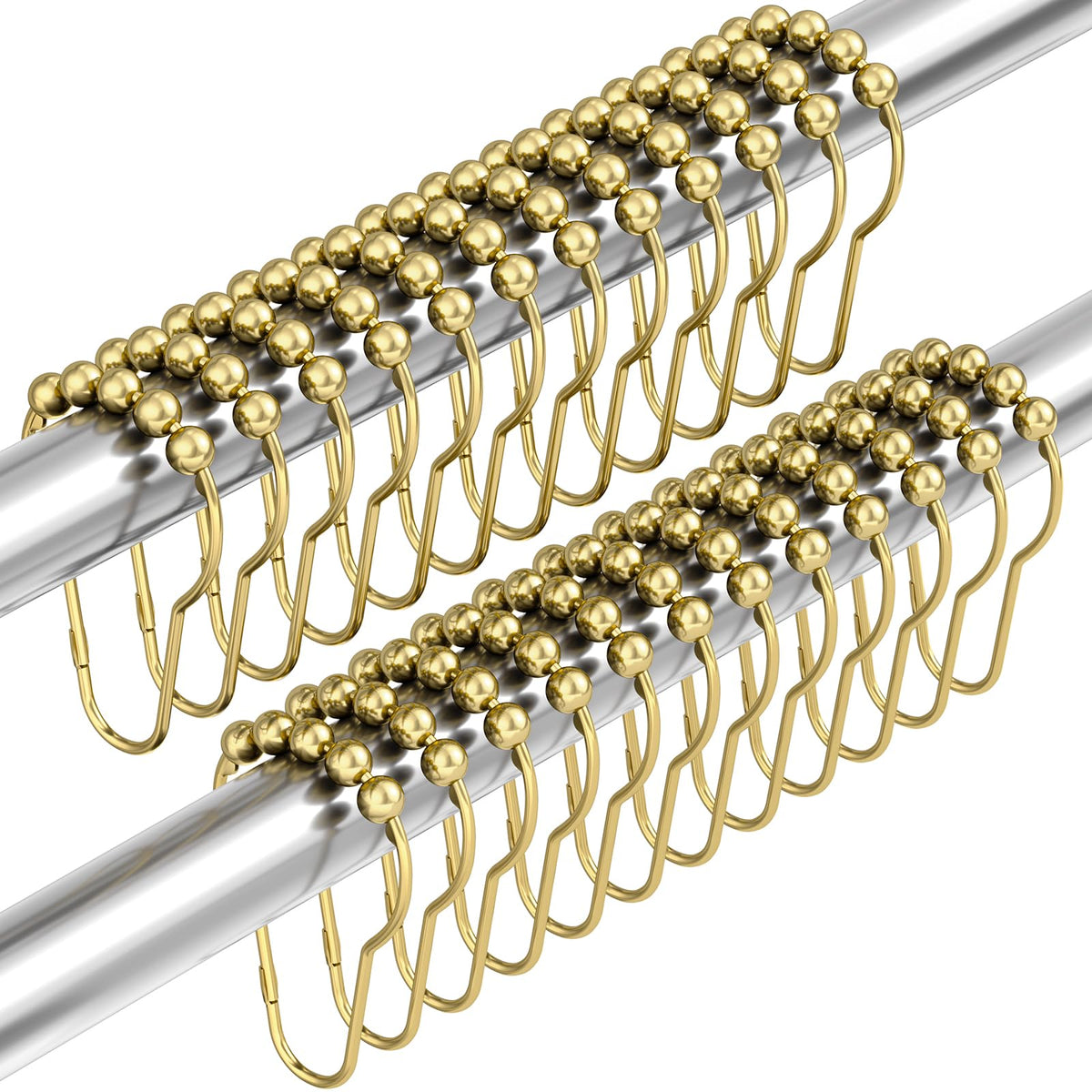 Amazer Shower Curtain Hooks, Decorative Rust Proof Stainless Steel Shower Curtain Hooks for Bathroom Shower Rods Set of 12, Polished Nickel