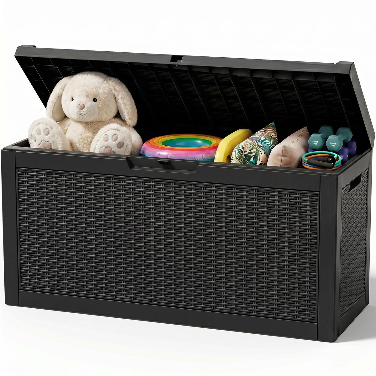 Outdoor Storage Box, 360 Gallon Waterproof Resin Deck Box with Support Rod