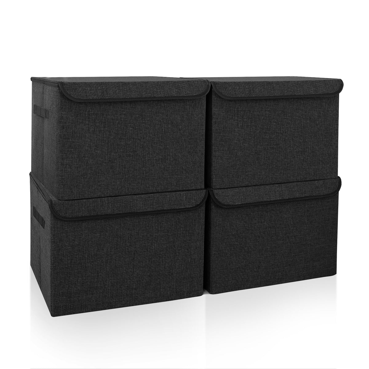 Bagnizer Large 17" 42 Quarts Collapsible Stackable Storage Bins with Lids [3-Pack] Foldable Fabric Linen Storage Boxes Cube, Closet Organizer Baskets with Label (16.7 x 12 x 12, Black)