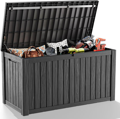 35 Gallon Outdoor Deck Box Lockable Waterproof Storage Black
