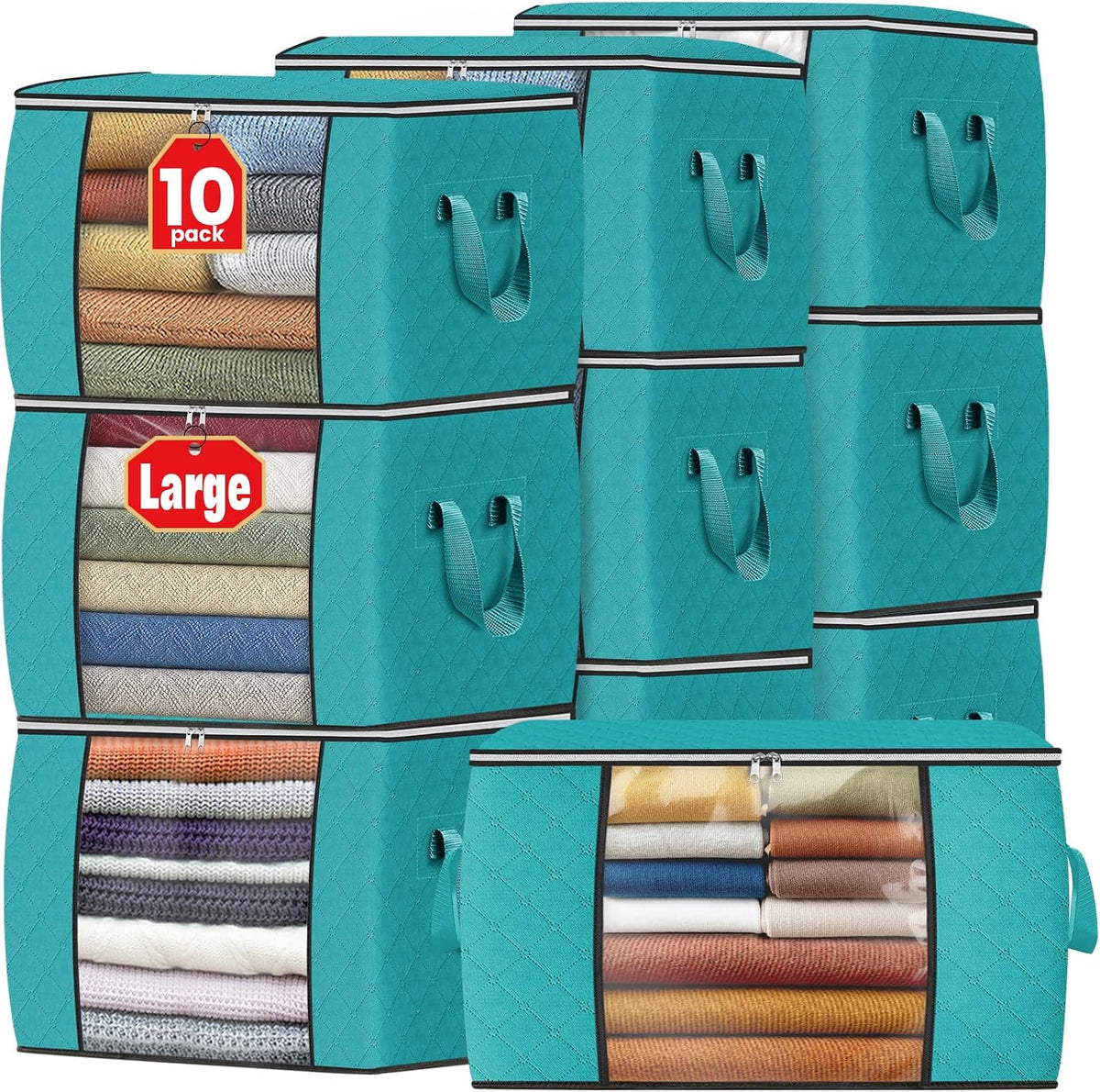 Fab totes 6 Pack Storage Bags for Clothes Blanket Storage Bins with Lids